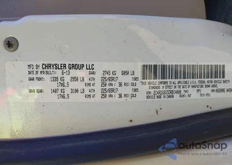 2013 Dodge Grand Caravan Se из США, поврежденный, VIN 2C4RDGBG5DR814008